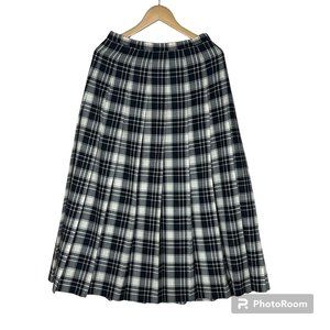 Virgin Wool Plaid Square Midi Skirt - Size 10